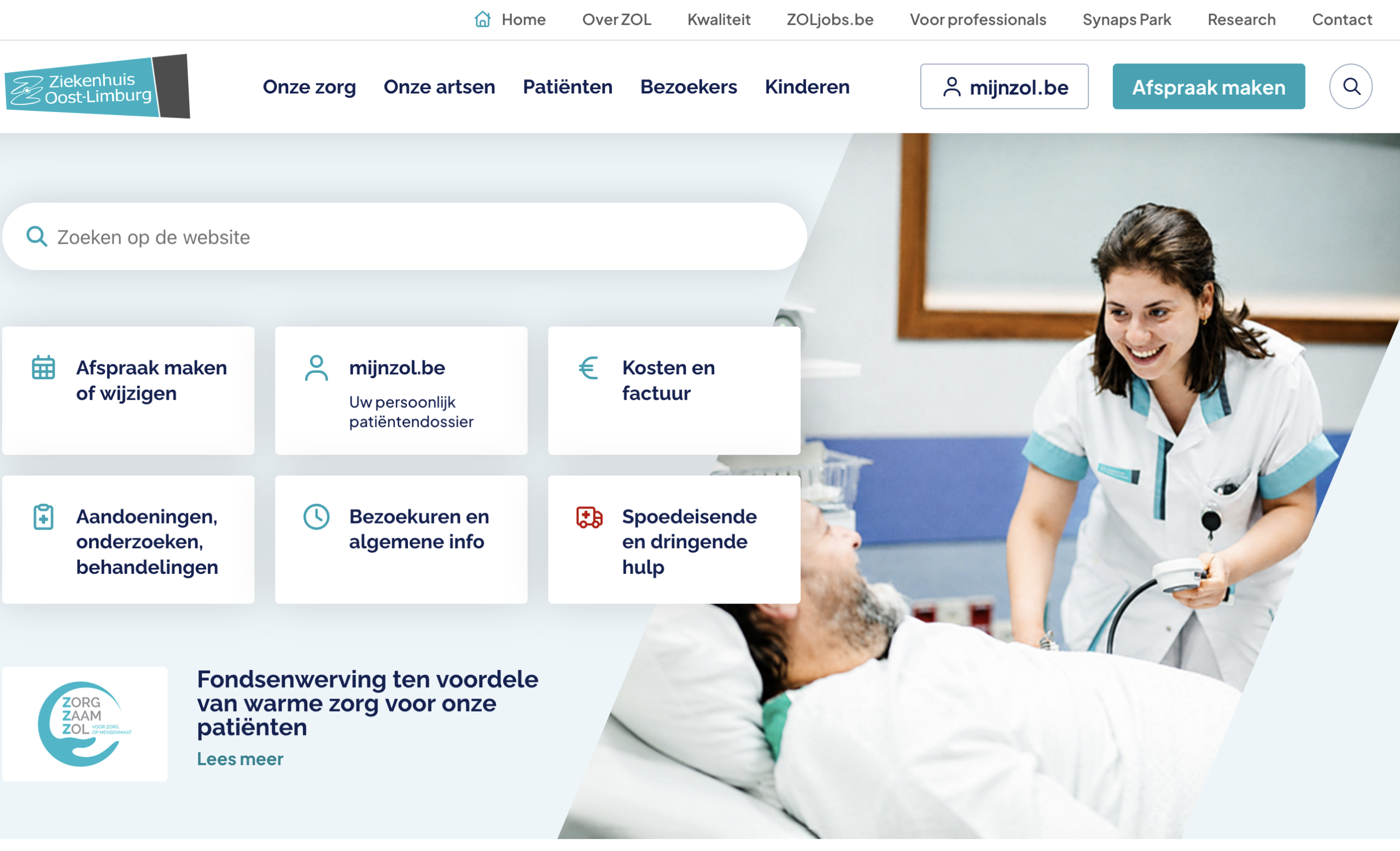 Screenshot of the ZOL (Ziekenhuis Oost-Limburg) patient information webpage